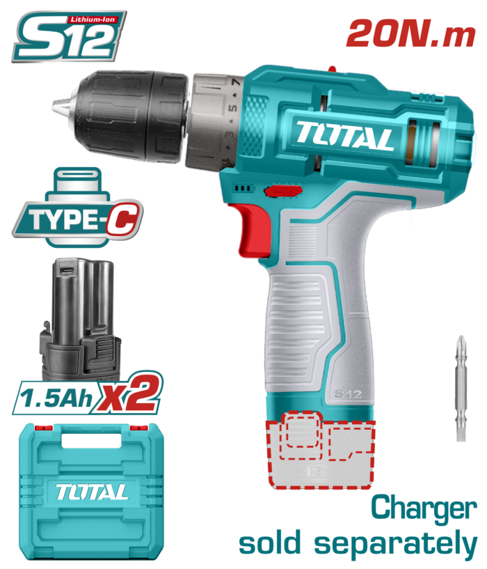 Total 12V Lithium-Ion Cordless Drill- TDLI12202 - Image 1