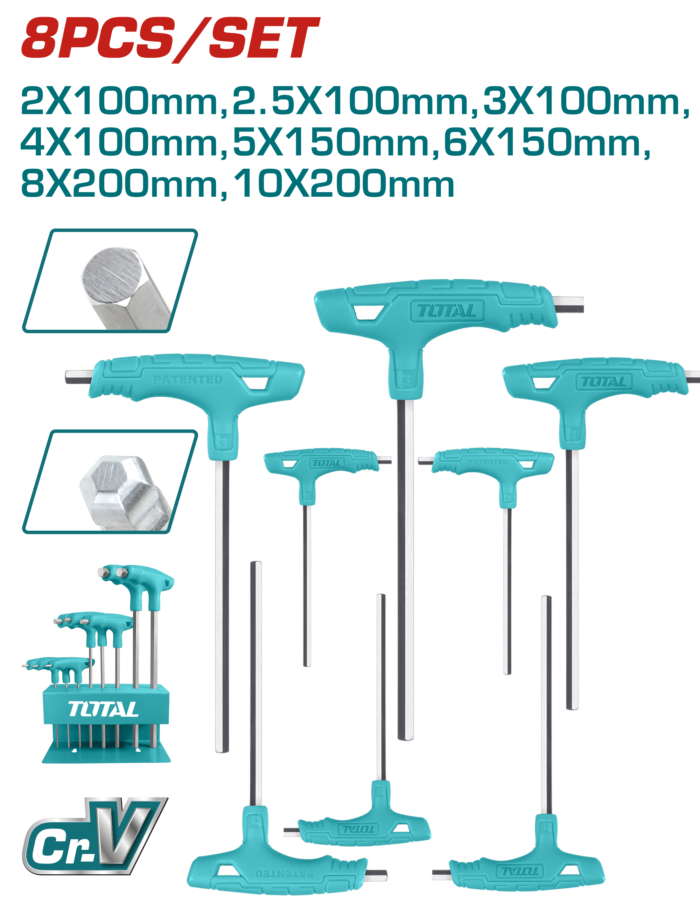 Total 8 Pcs T-Handle Ball Point Hex Wrench Set - THHW80826 - Image 1