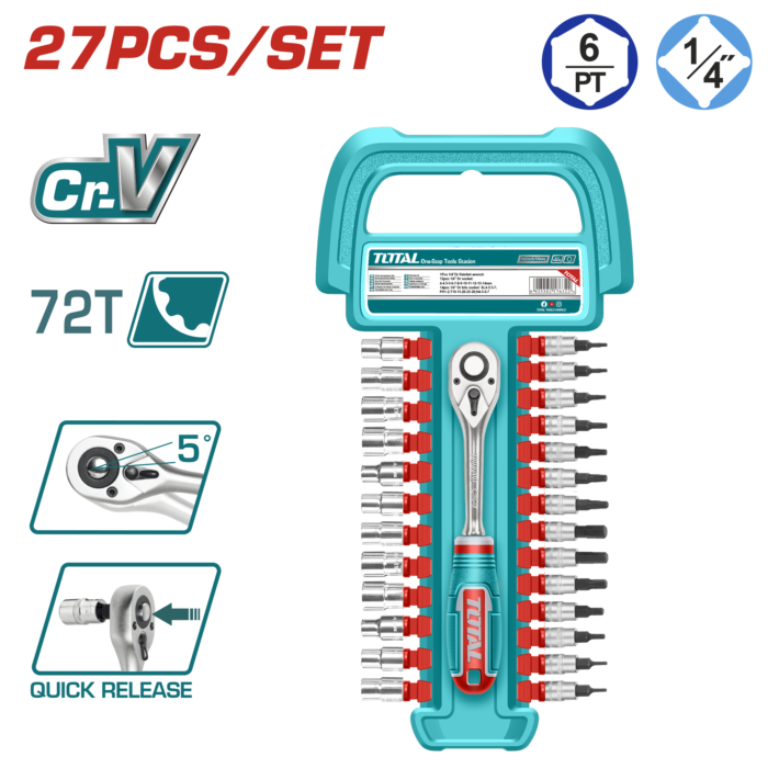 Total 27 Pcs 1/4" Socket Set - THT141271 - Image 1
