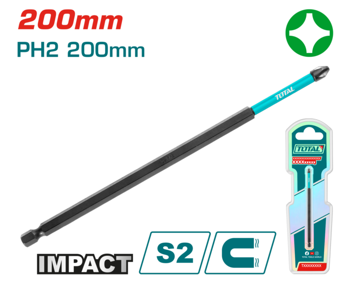 Total 200mm PH2 Impact Screwdriver Bit – TACIM71PH2200 - Image 1