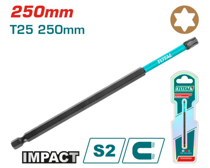 Total 250mm T25 Impact Screwdriver Bit – TACIM71T25250 - Image 1