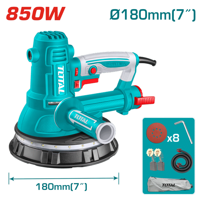 TOTAL 850W Drywall Sander with Light, 180mm Pad & Dust Collection Kit- TDWS10508 - Image 1